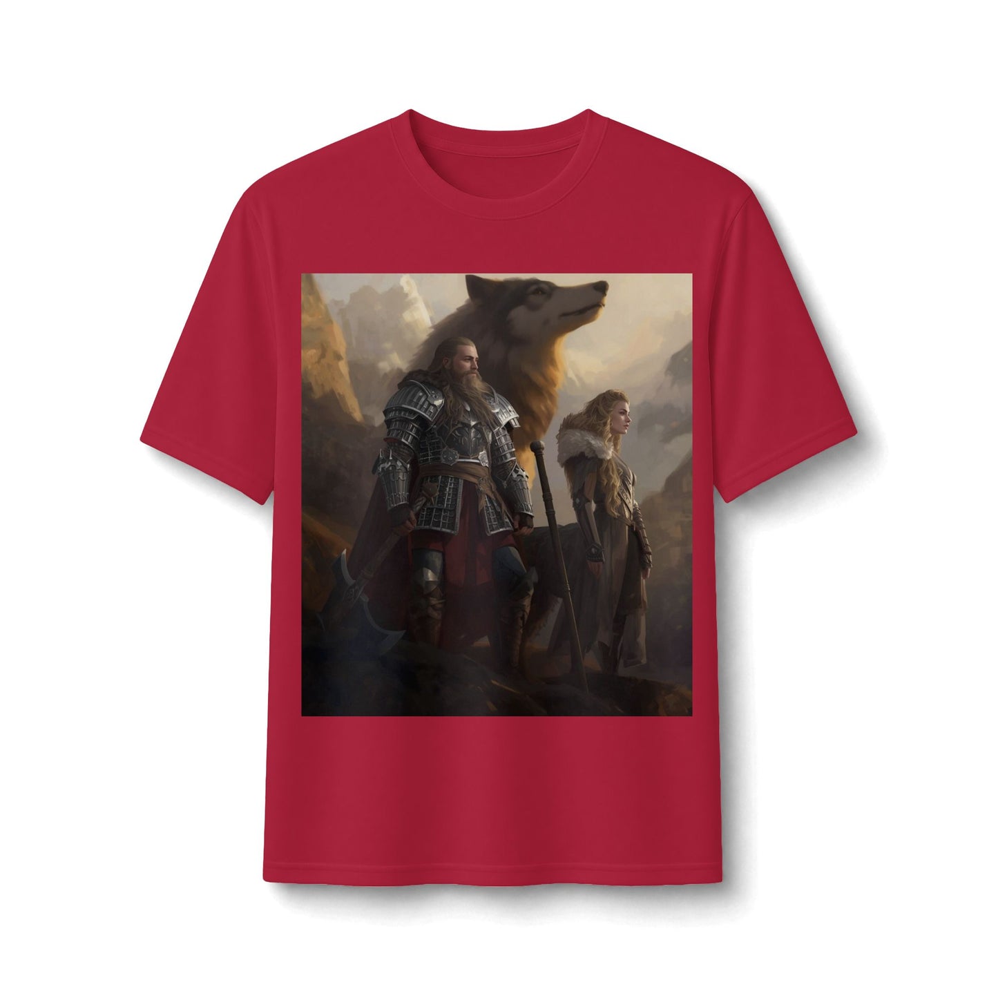 Viking Warriors & Wolf Performance Tee — Norse Fantasy Medieval Graphic Shirt