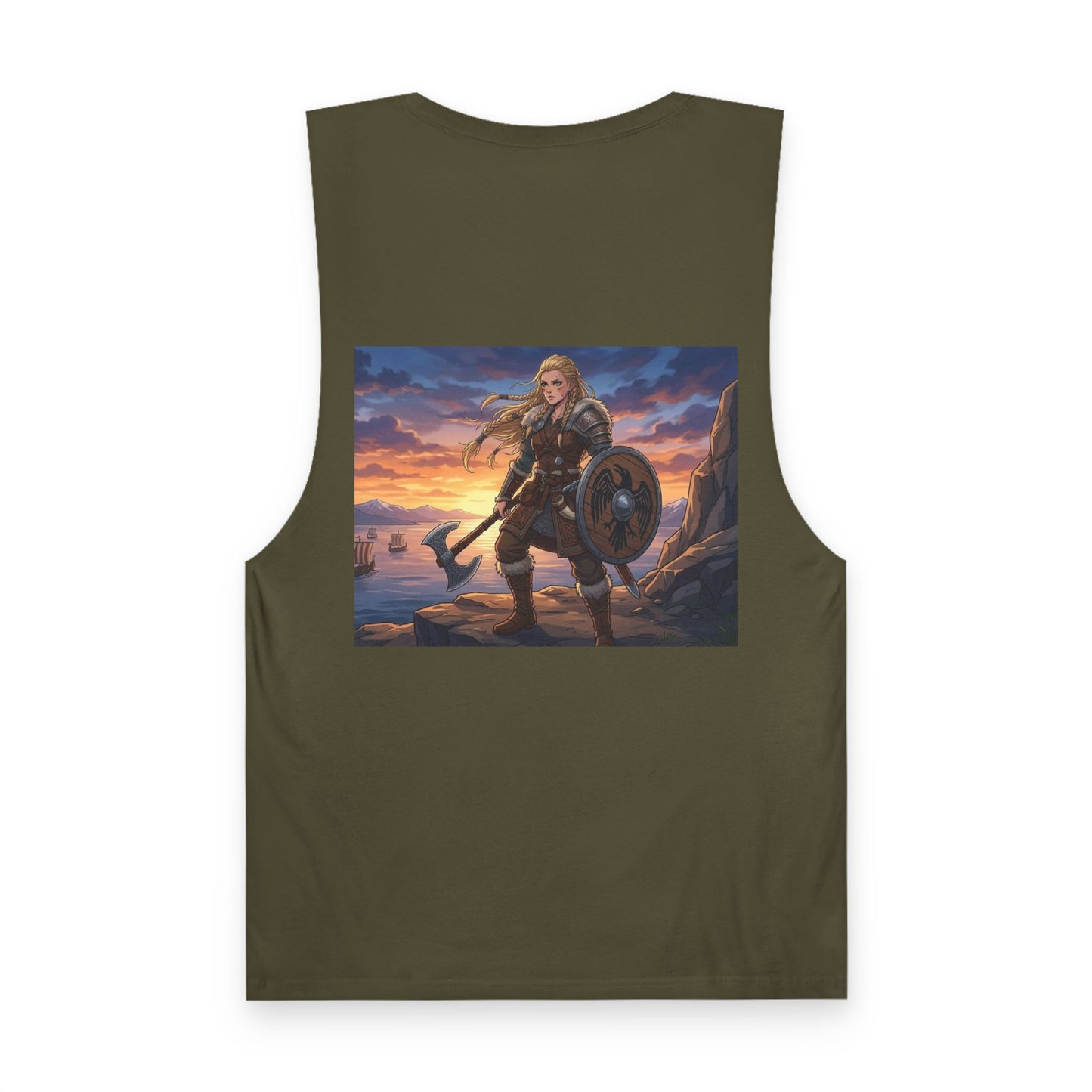 Viking Warrior Tank Top — Norse Shieldmaiden Sunset Graphic Tank