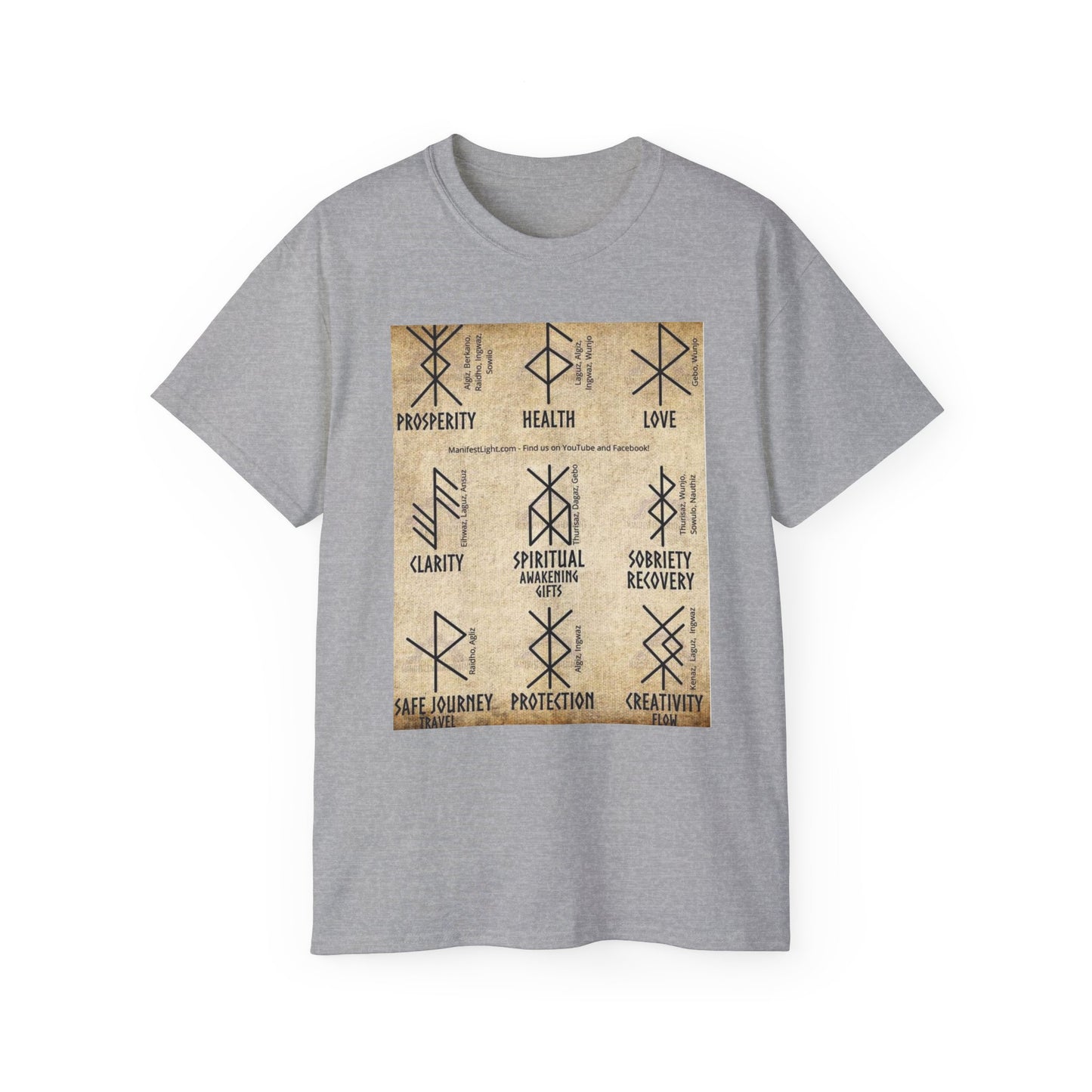 Runic Symbols T‑Shirt — Prosperity, Health & Protection Viking Rune Grid Tee