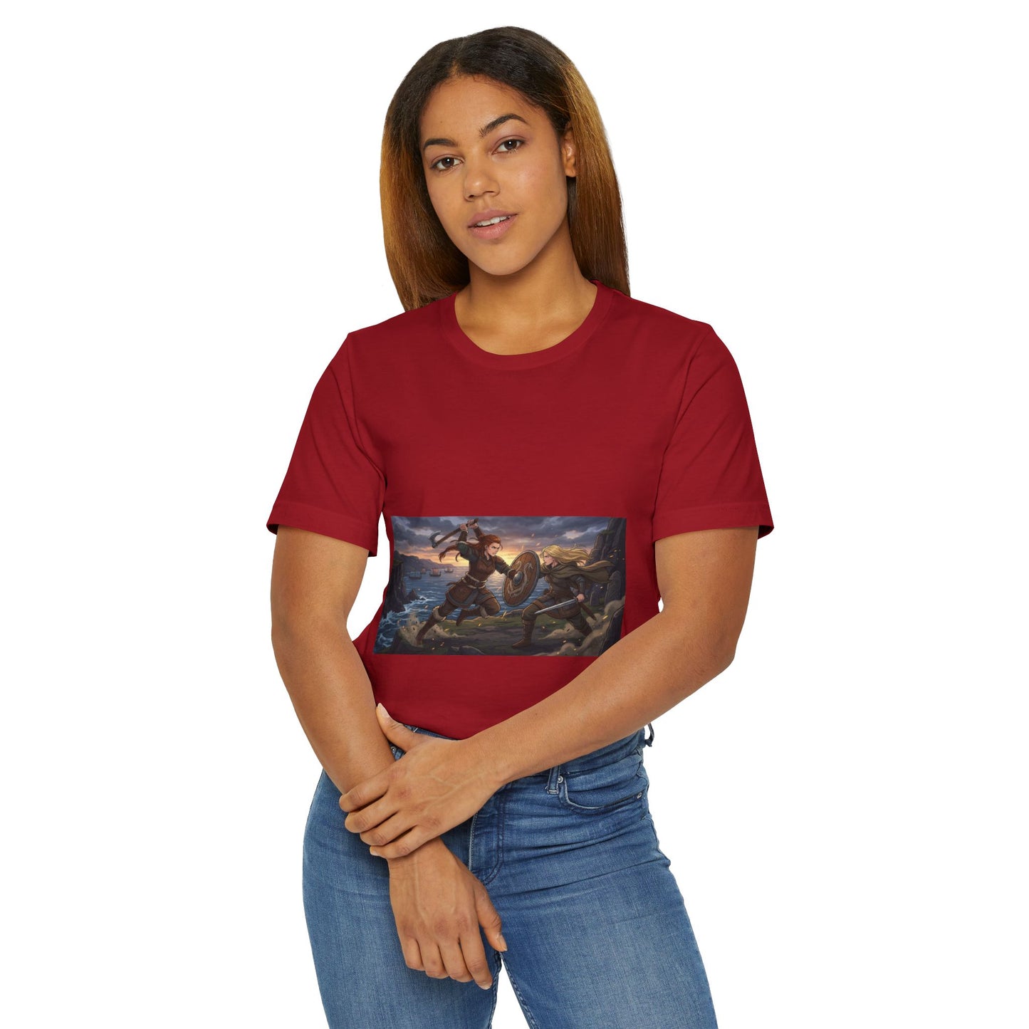 Viking Warrior Battle Scene T-Shirt — Norse Myth Shield & Axe Graphic Tee