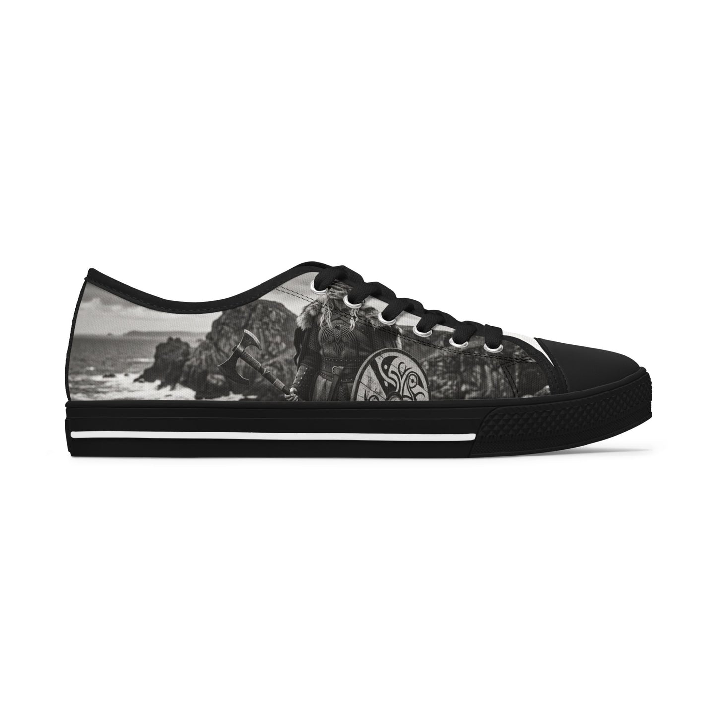 Viking Warrior Pattern Low Top Sneakers — Norse Rune & Tree of Life Design