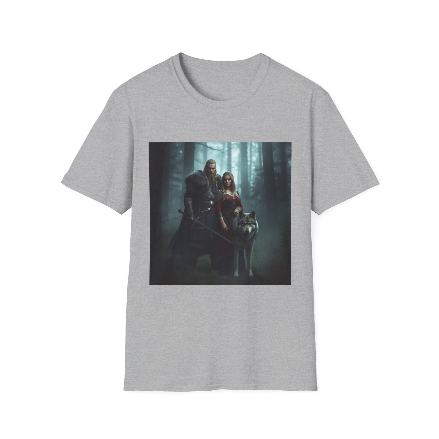 Fantasy Forest Couple T‑Shirt — Medieval Lovers Woodland Portrait
