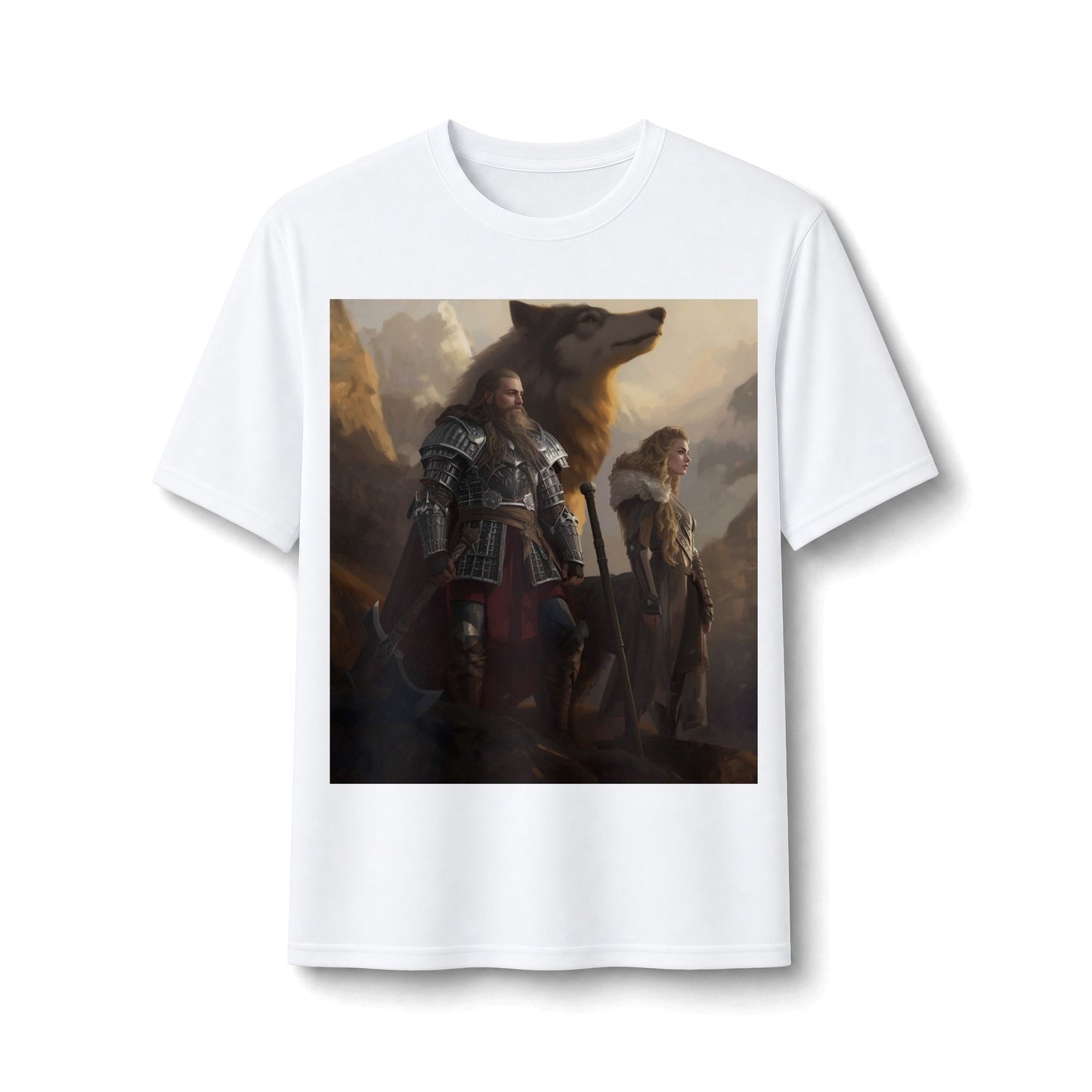 Viking Warriors & Wolf Performance Tee — Norse Fantasy Medieval Graphic Shirt