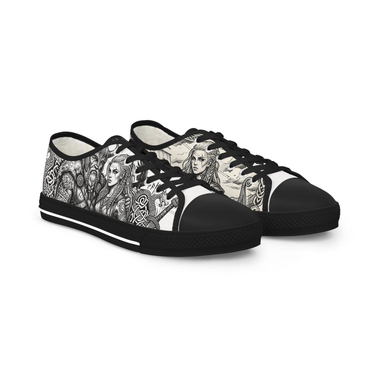 Low Top Sneakers — Gothic Illustration Skull & Portrait Art Sneakers
