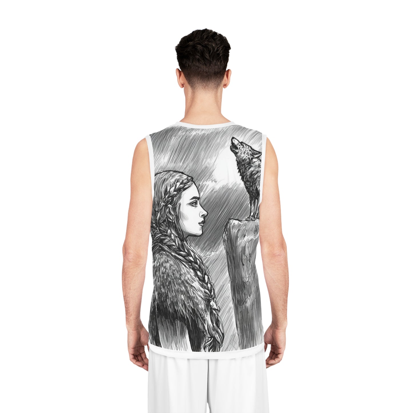 Viking Wolf Sketch Basketball Jersey — All-Over-Print Athletic Tank