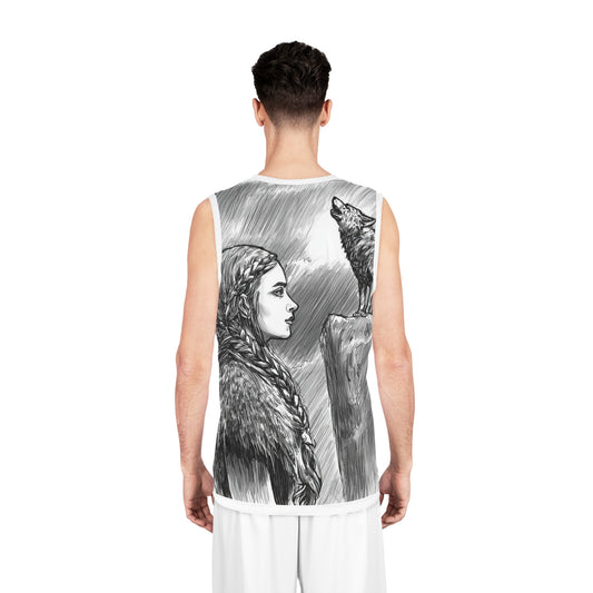 Viking Wolf Sketch Basketball Jersey — All-Over-Print Athletic Tank