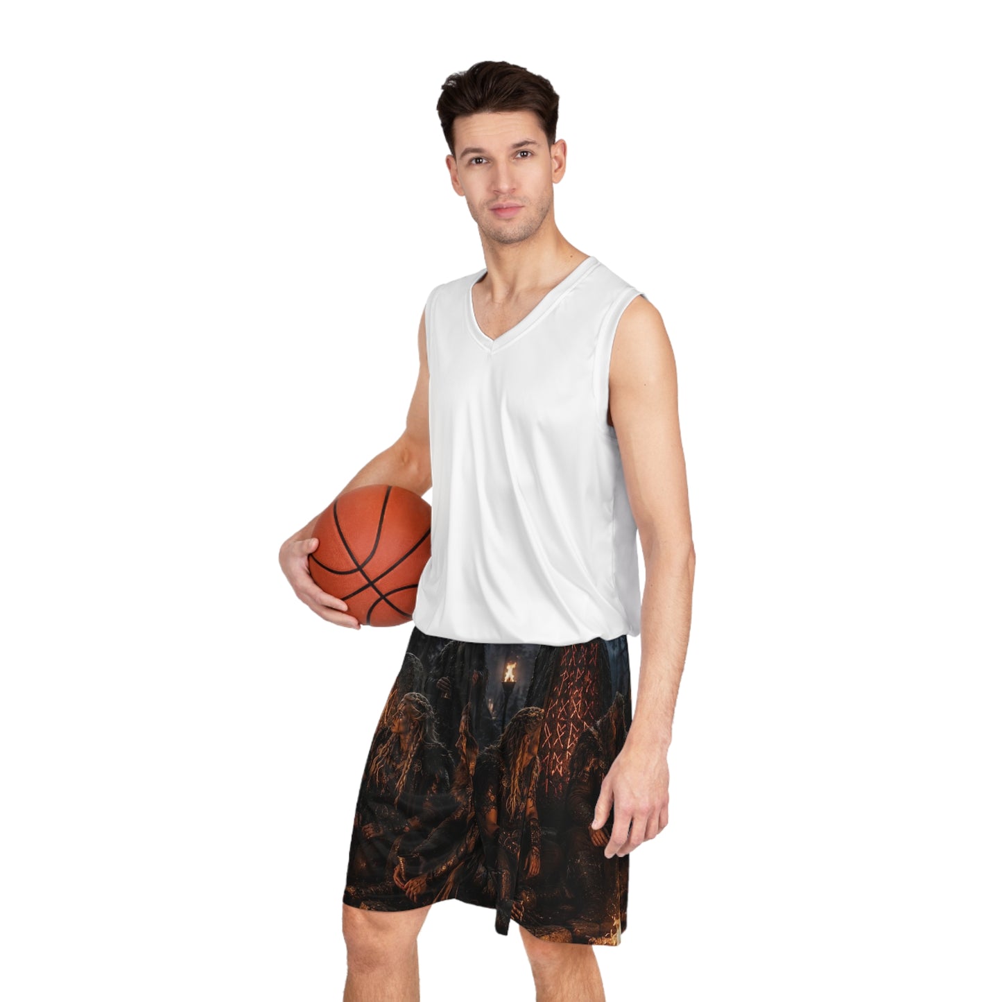 Viking Ritual Graphic Basketball Shorts