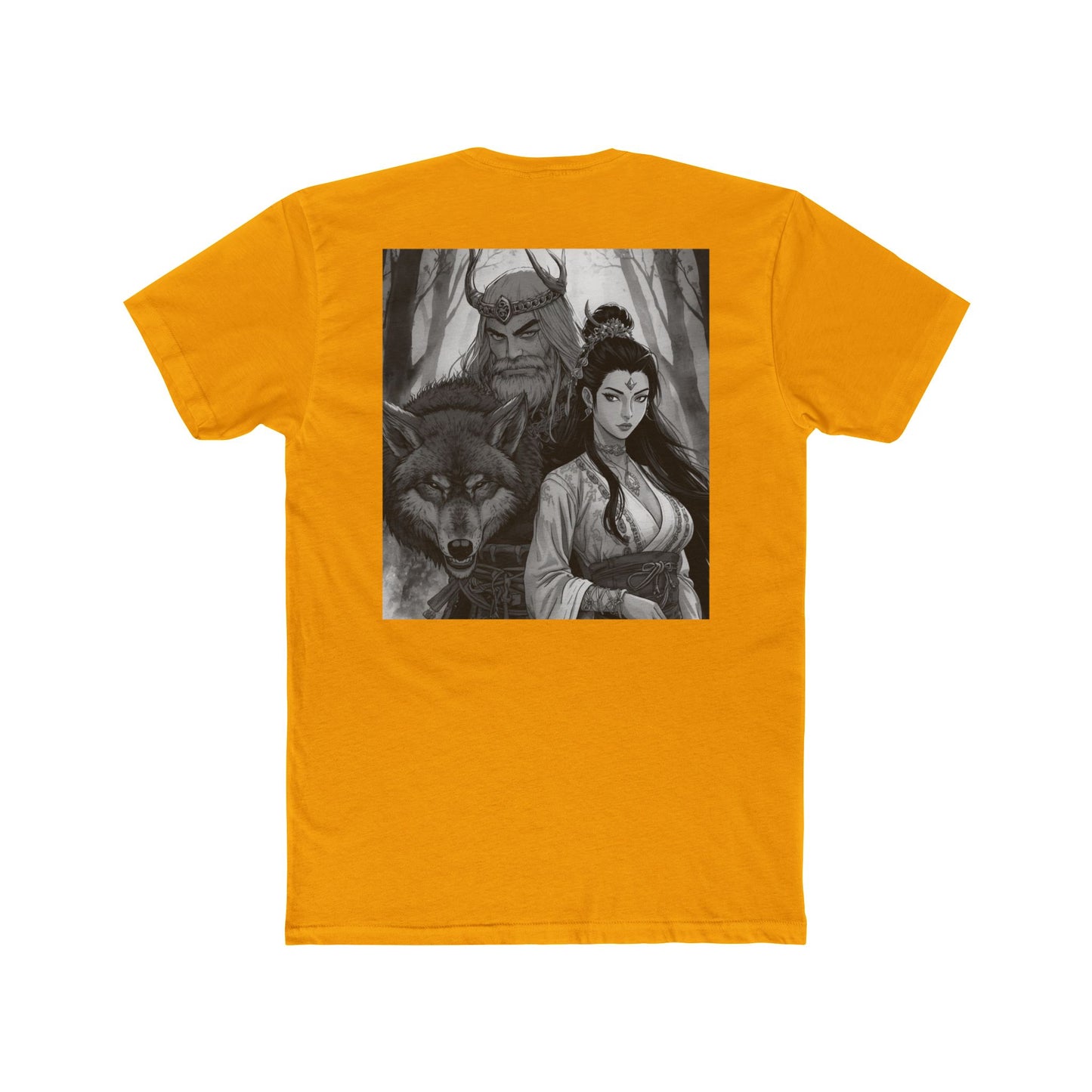 Mythic Forest Tee — Valkyrie, Wolf & Horned Guardian Graphic T-Shirt