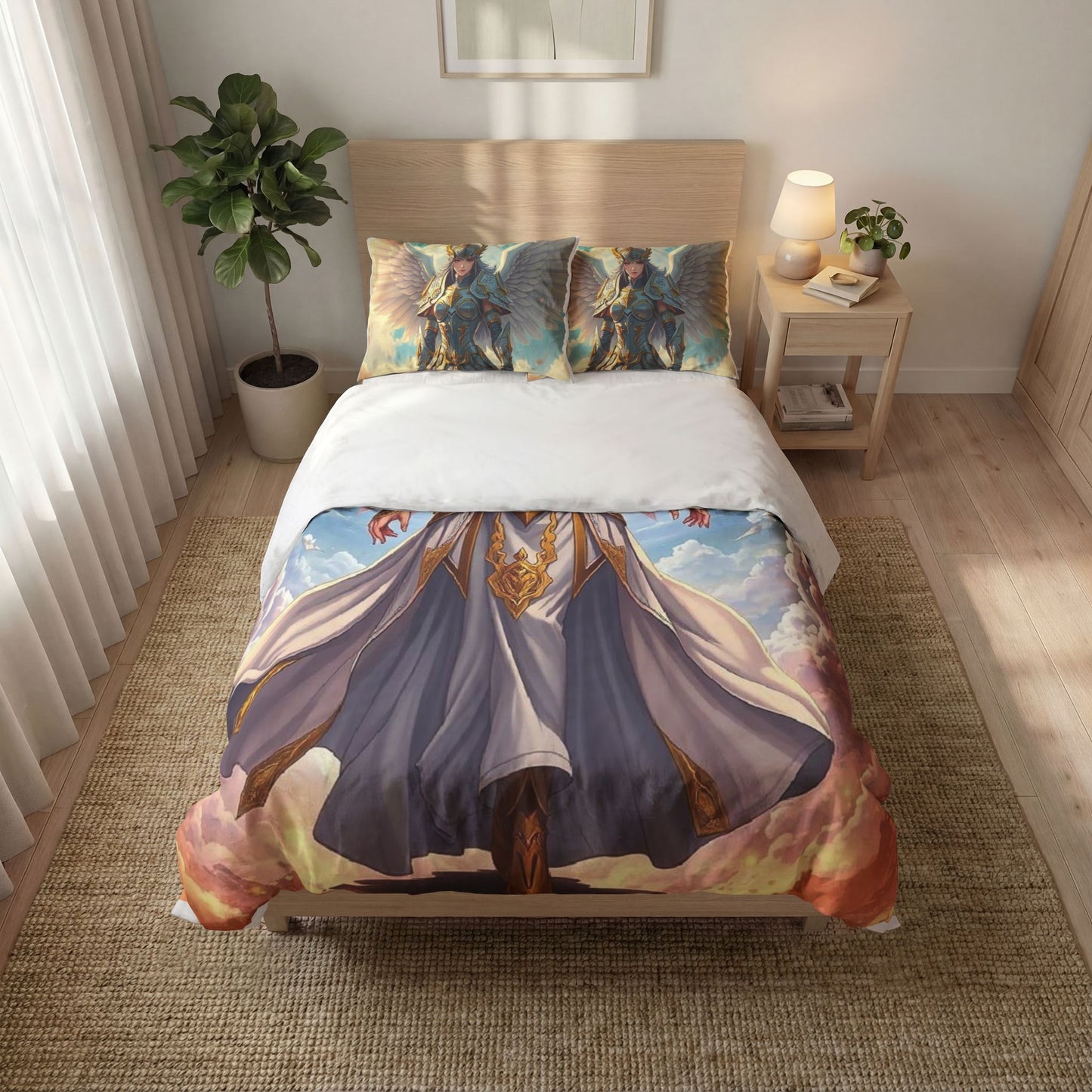 Angel Warrior Duvet Cover Set – Fantasy Winged Guardian 3-Piece Quilt Cover
