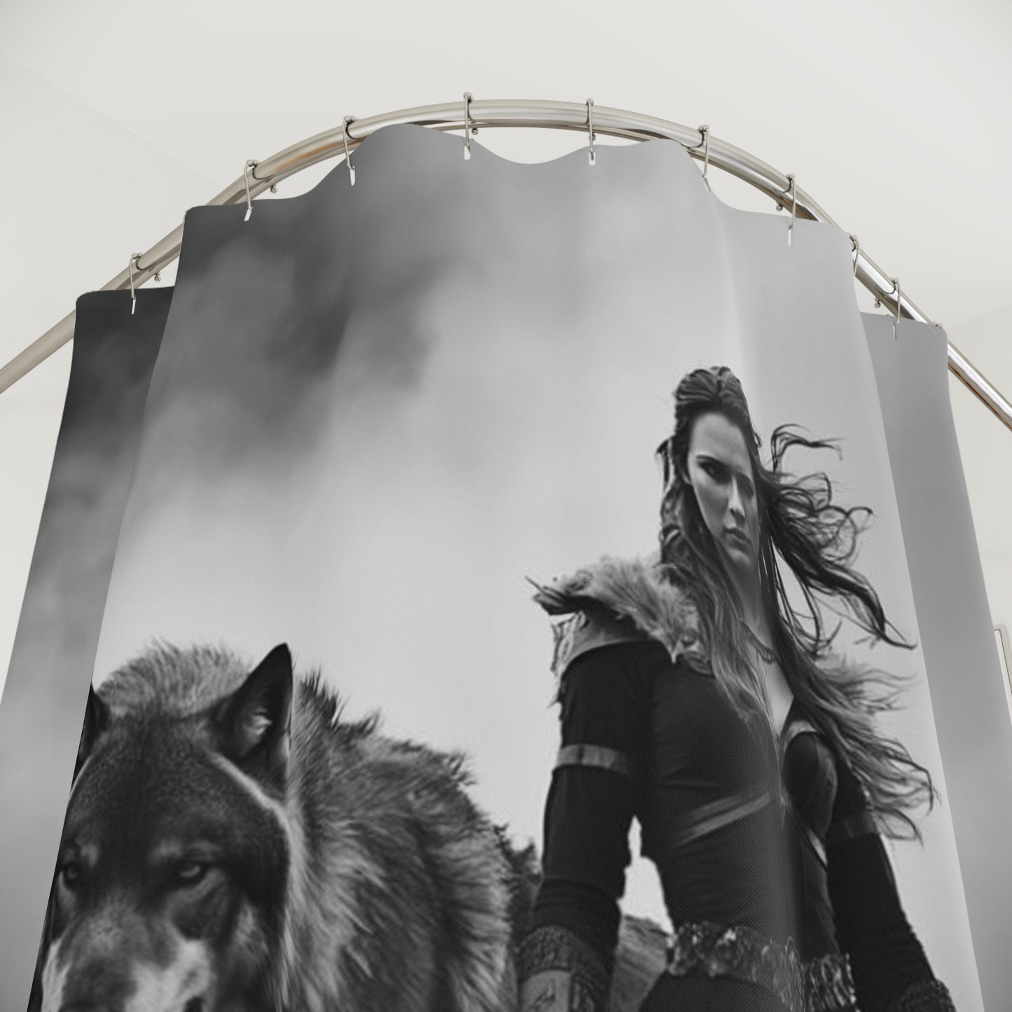 Viking Wolf Shower Curtain - Nordic Warrior Bathroom Decor