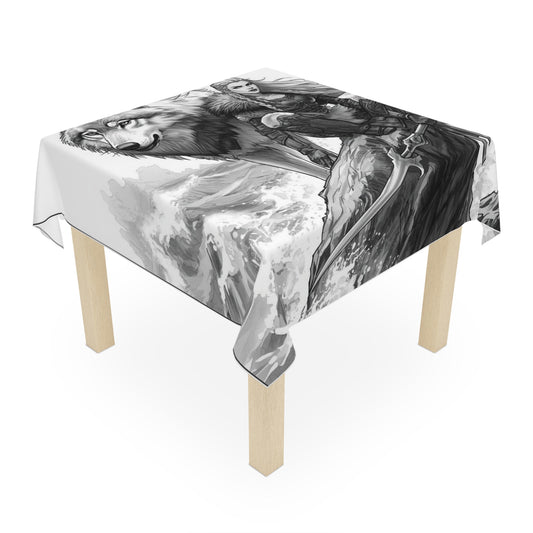 Viking Warrior & Wolf Tablecloth — Norse Fantasy Table Decor