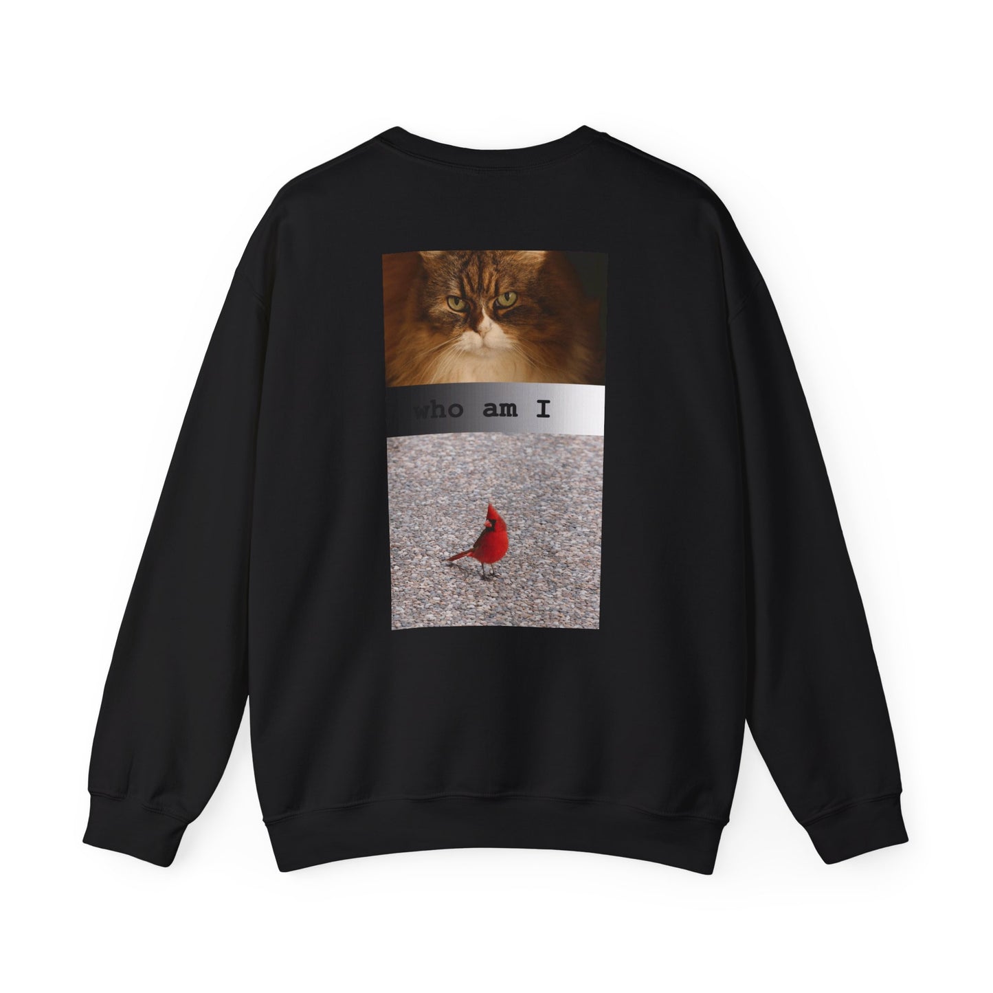 Cat and Cardinal Photo Sweatshirt | "who am I" design