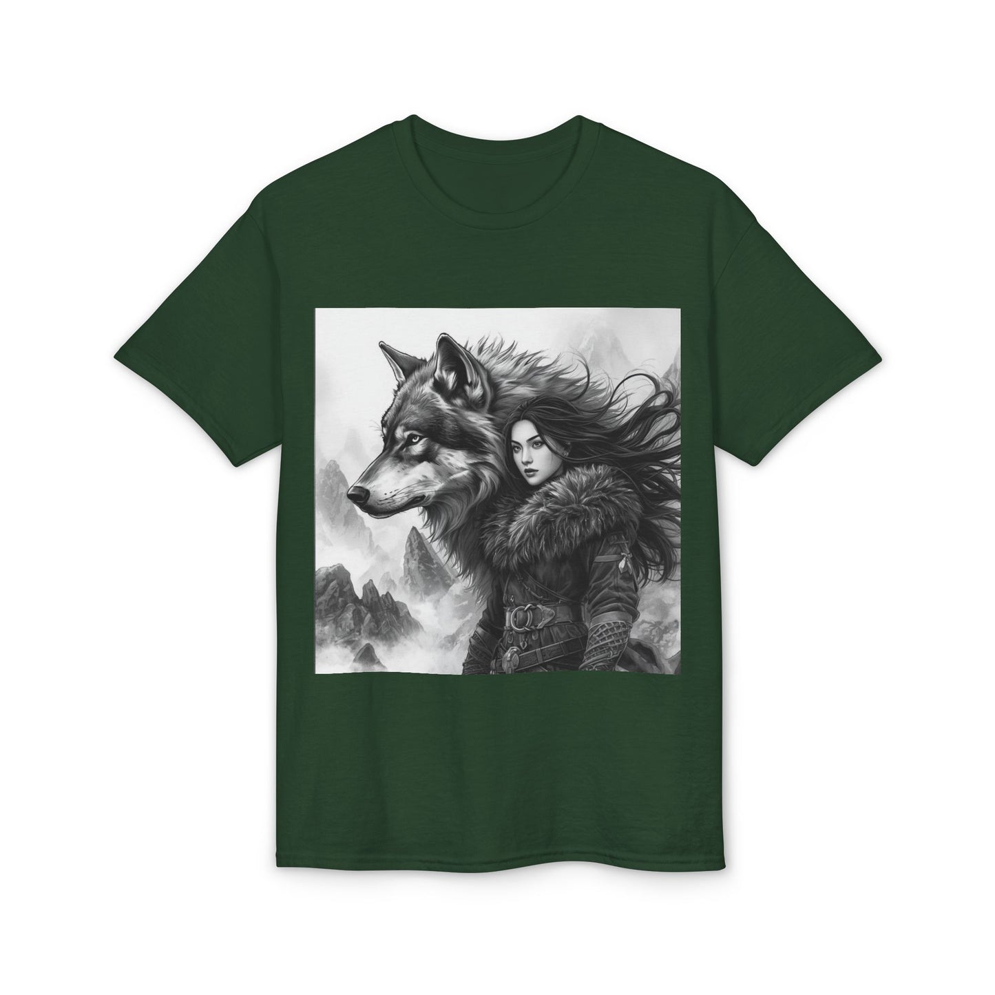 Wolf Guardian T-Shirt — Viking Woman & Wolf Fantasy Graphic Tee