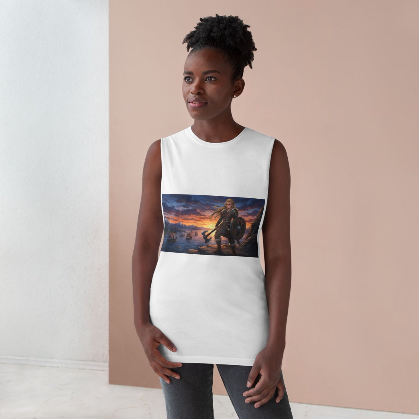 Viking Warrior Tank Top — Norse Shieldmaiden Sunset Graphic Tank