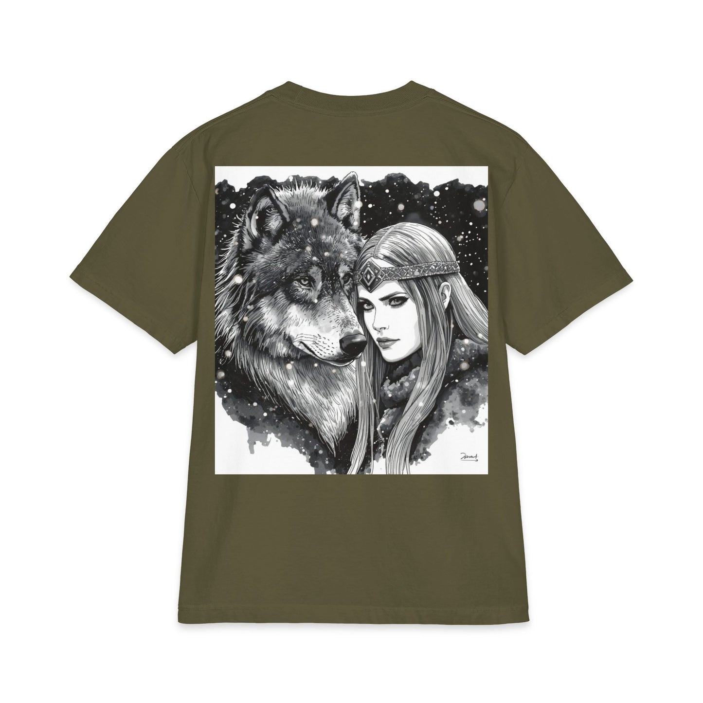 Wolf & Maiden Graphic T-Shirt — Gothic Fantasy Illustration