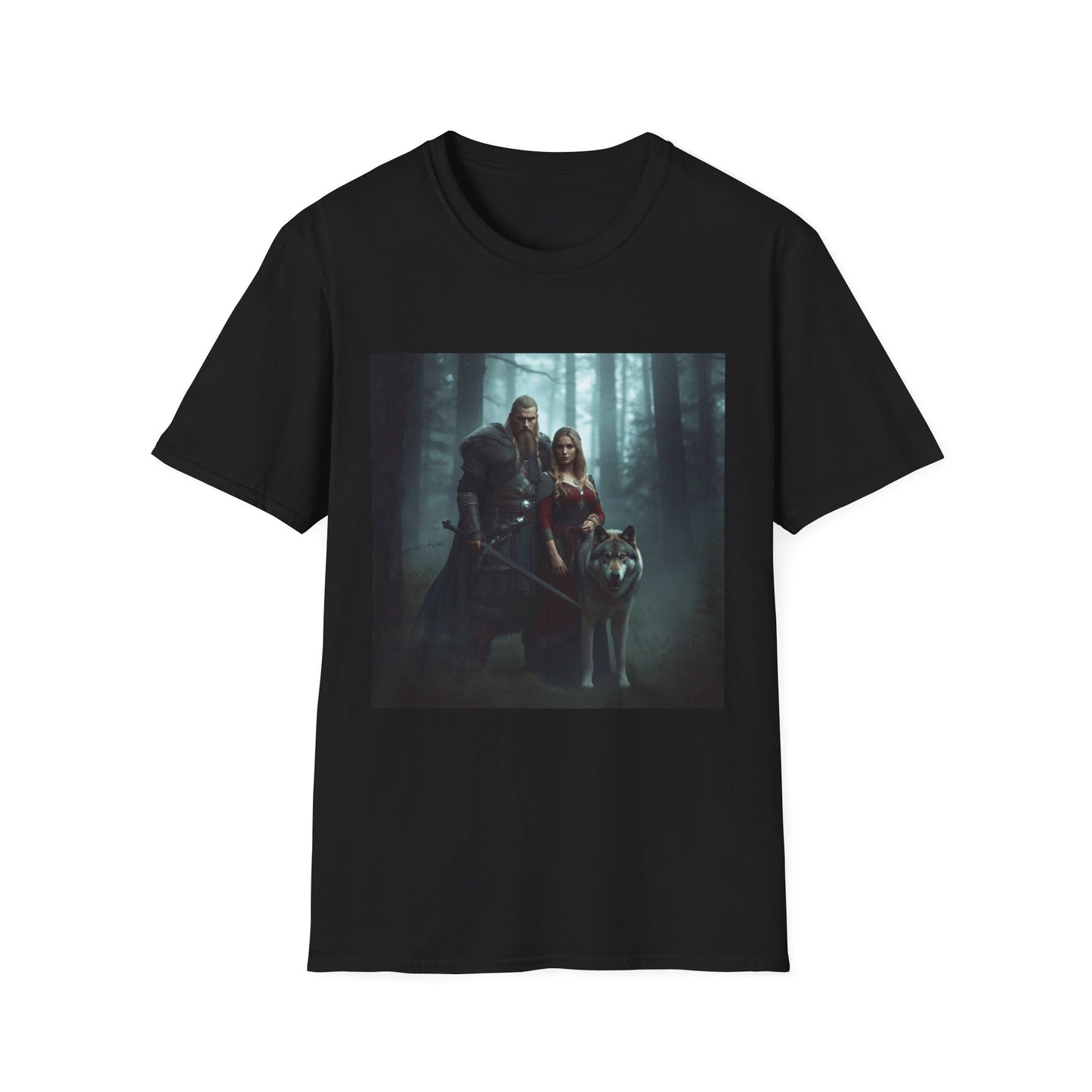 Fantasy Forest Couple T‑Shirt — Medieval Lovers Woodland Portrait