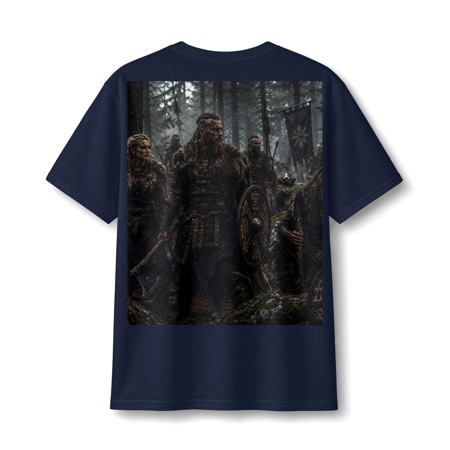 Viking Warriors Forest Print T-Shirt — Nordic Battle Scene Tee
