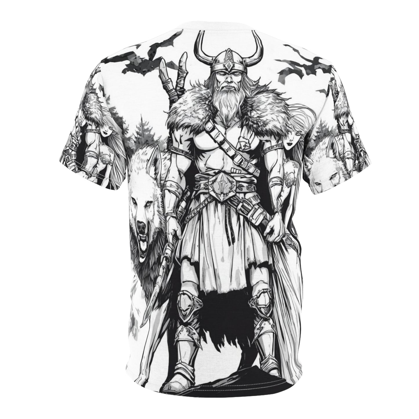 Viking Warrior All-Over Print Tee — Norse Wolf Valkyrie Graphic Shirt