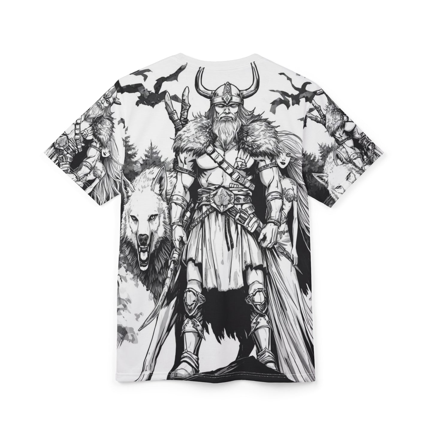 Viking Warrior All-Over Print Tee — Norse Wolf Valkyrie Graphic Shirt