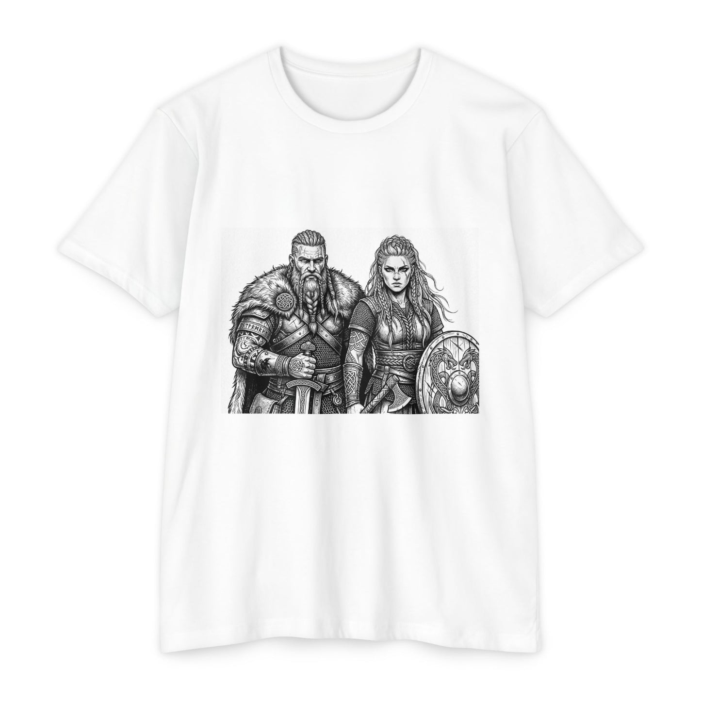 Viking Warriors T-Shirt — Norse Warrior Couple Illustration