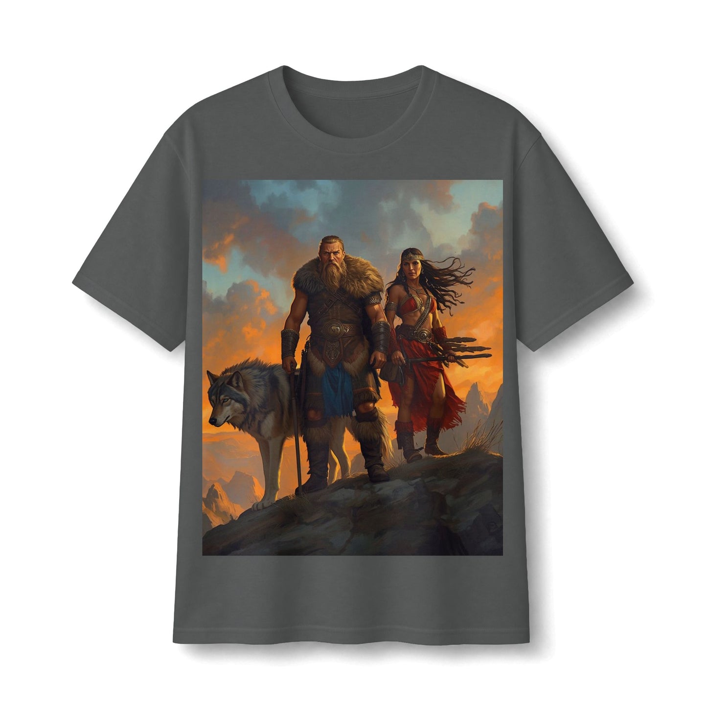 Viking Warriors & Wolf Illustration Tee