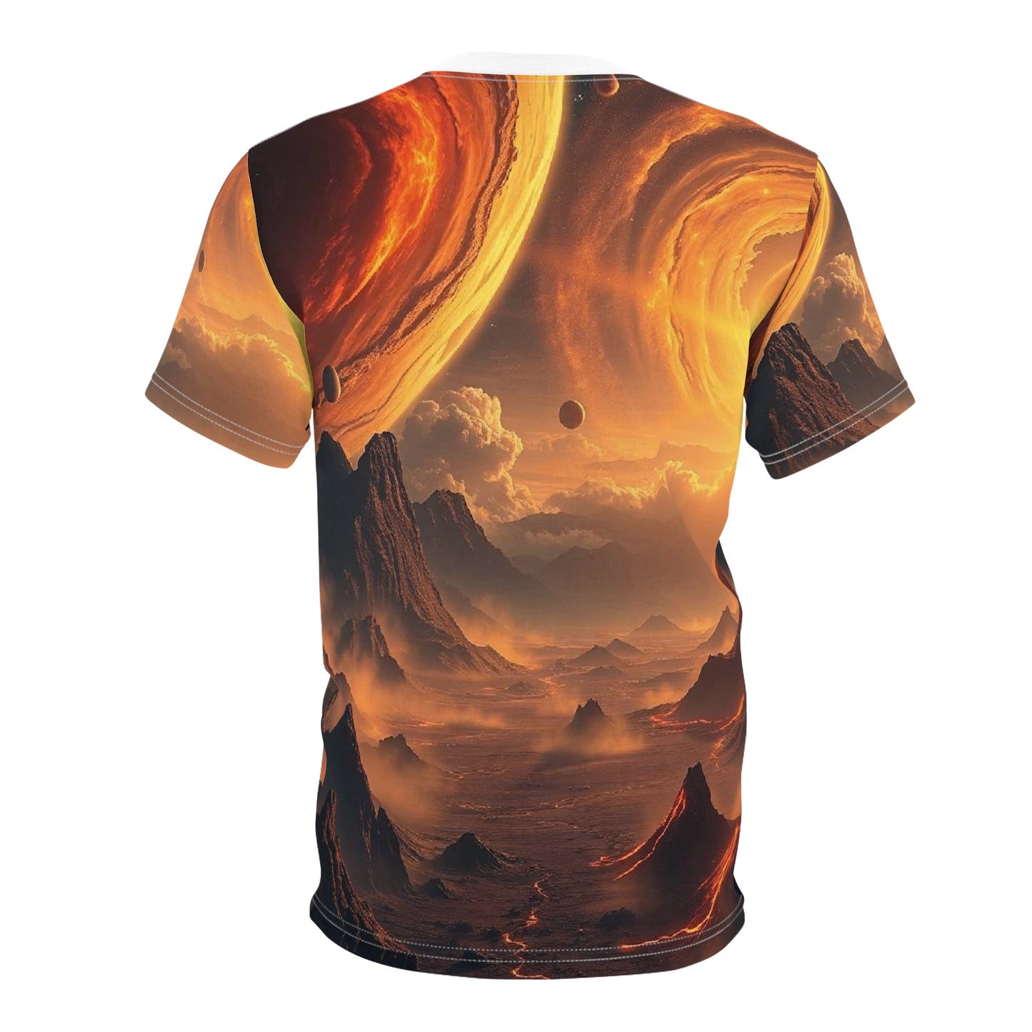 Solar Horizon All-Over Print Tee — Fiery Alien Landscape Graphic Shirt