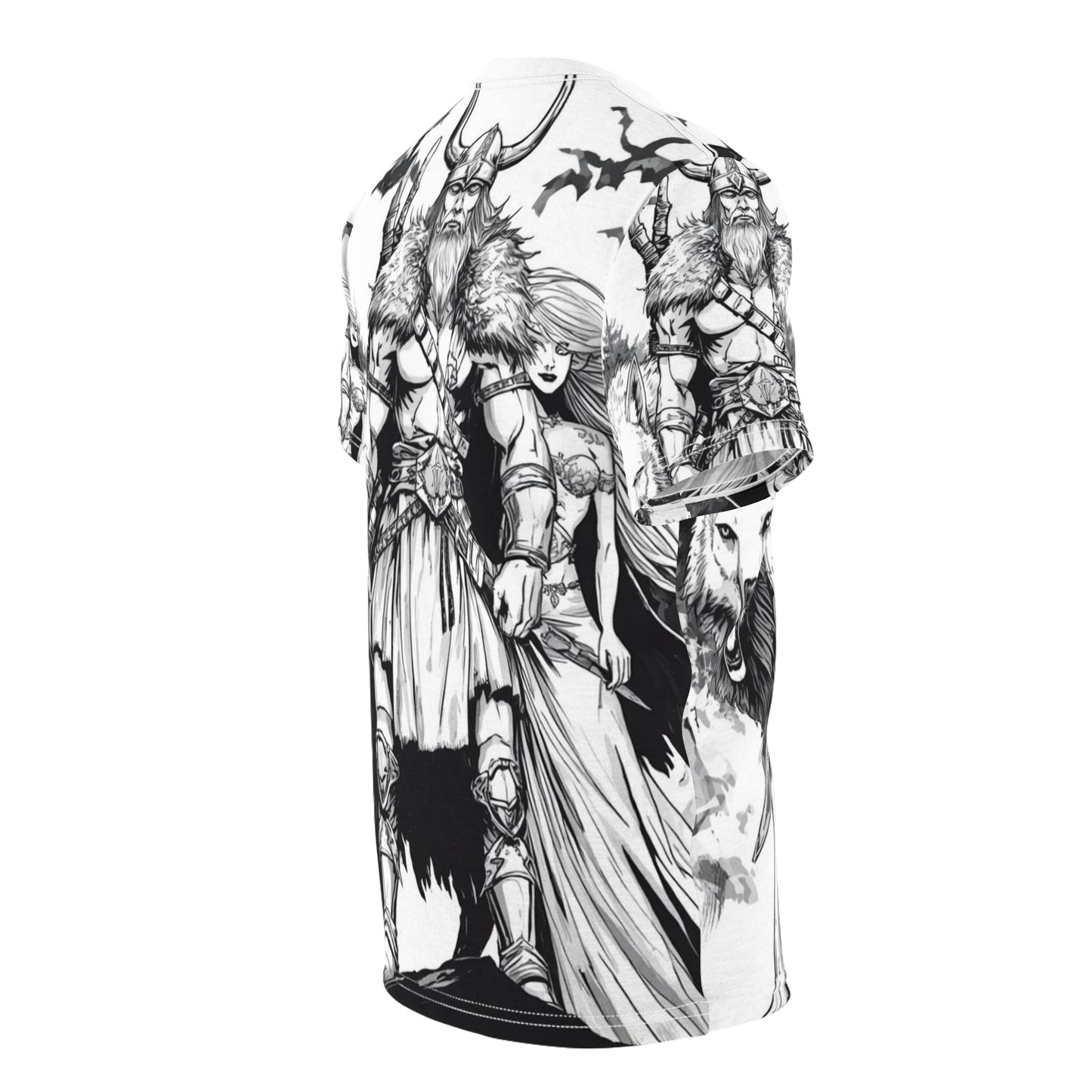 Viking Warrior All-Over Print Tee — Norse Wolf Valkyrie Graphic Shirt