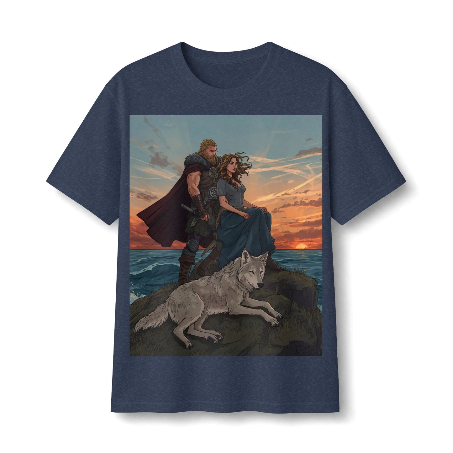 Viking Couple & Wolf Sunset T-Shirt