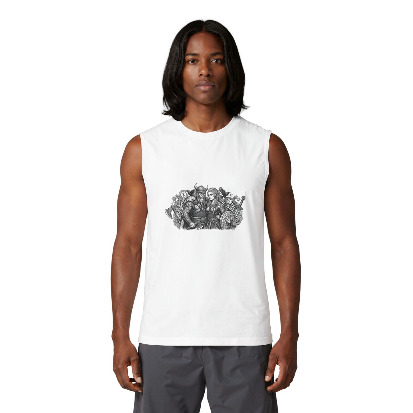 Viking Warriors Graphic Muscle Tank — Norse Shield-Maidens Illustration