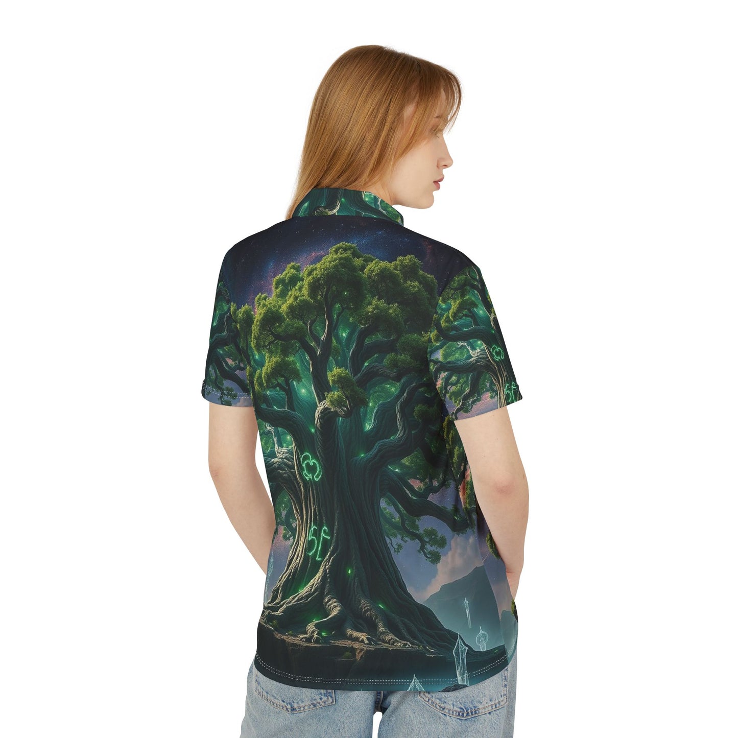 Mystic Tree Polo Shirt — All-Over Print Fantasy Nature Tee