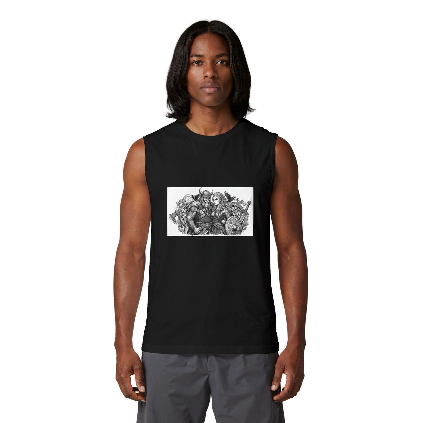 Viking Warriors Graphic Muscle Tank — Norse Shield-Maidens Illustration