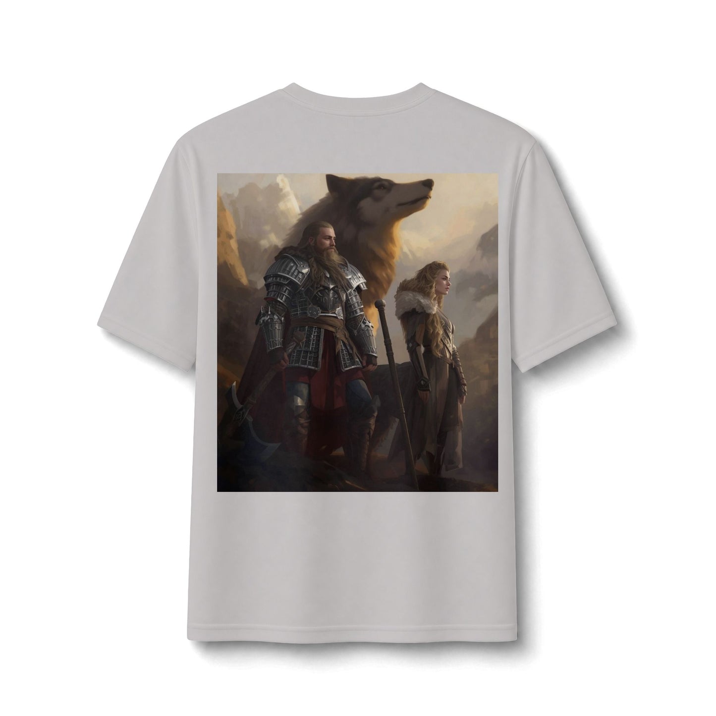 Viking Warriors & Wolf Performance Tee — Norse Fantasy Medieval Graphic Shirt