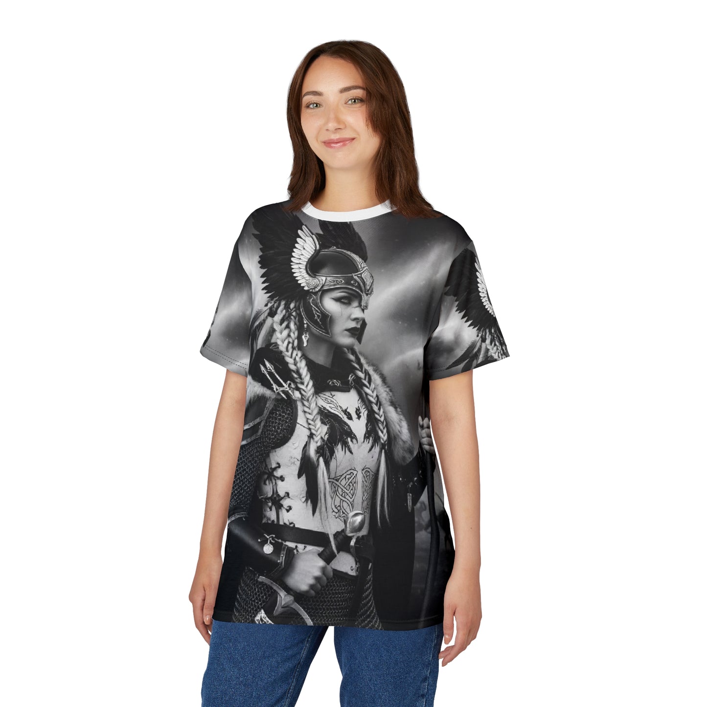 Valkyrie Warrior Graphic Tee — All-Over Print Norse Mythology T-Shirt