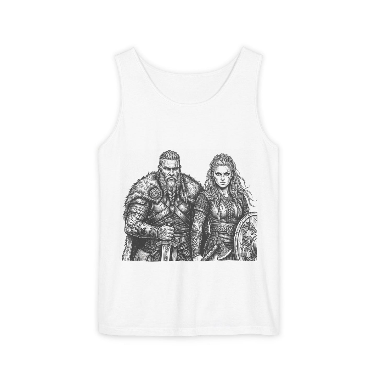 Viking Warriors Tank Top — Norse Couple Illustration Tee
