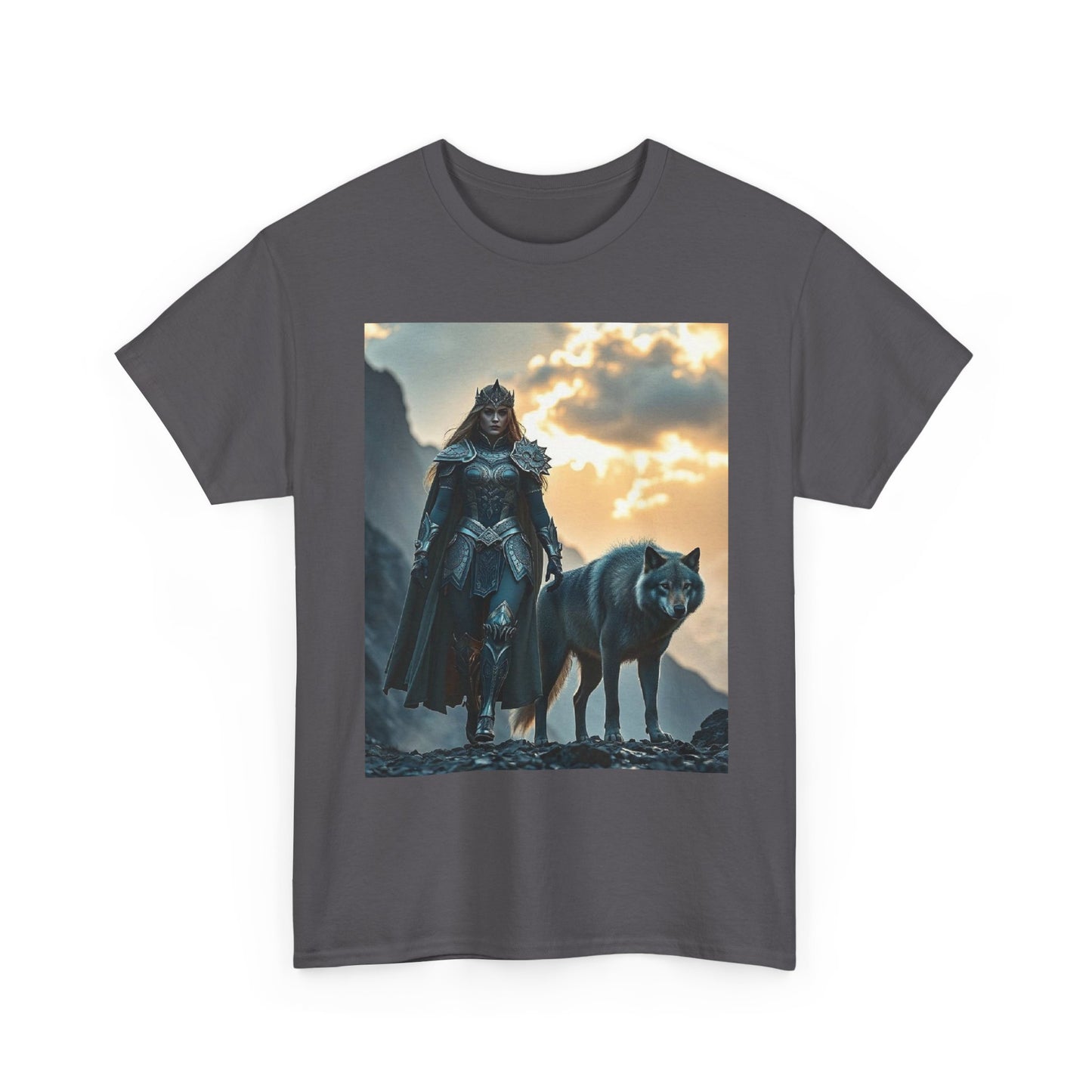 Viking Shieldmaiden & Wolf Graphic Tee