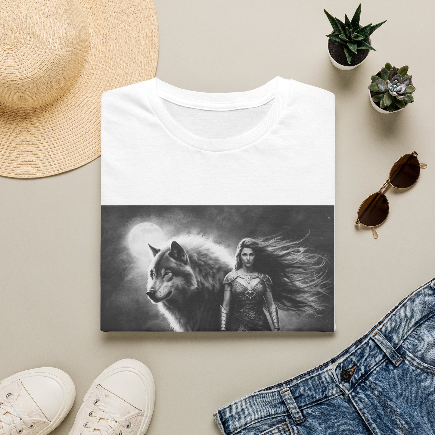Wolf Guardian T-Shirt — Mystic Woman and Wolf Graphic Tee
