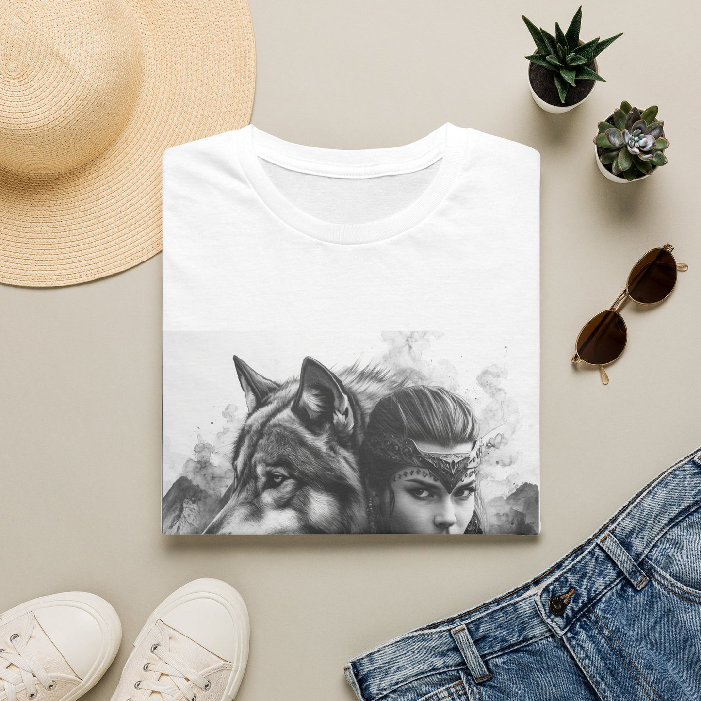 Wolf Spirit T-Shirt — Mystical Warrior Woman Graphic Tee