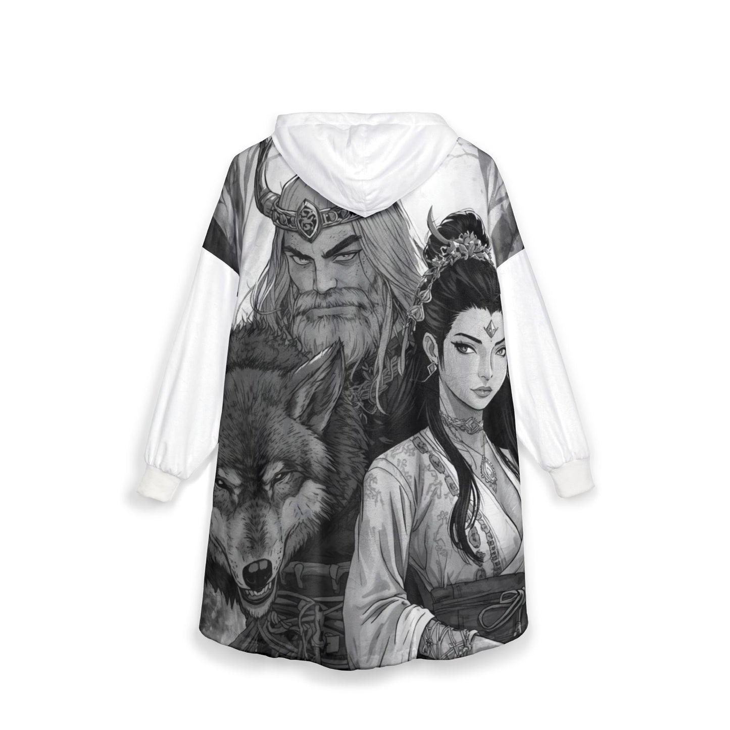 Viking Wolf & Warrior Hooded Blanket — Mythic Norse Cozy Throw