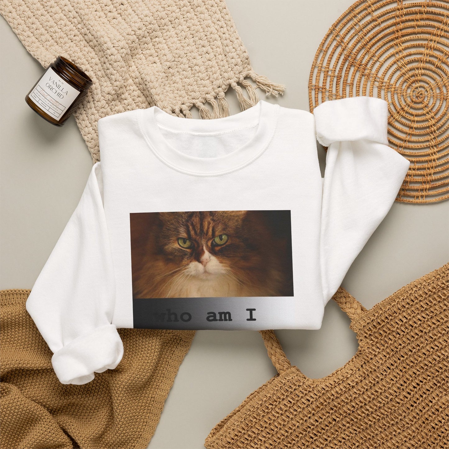 Cat and Cardinal Photo Sweatshirt | "who am I" design