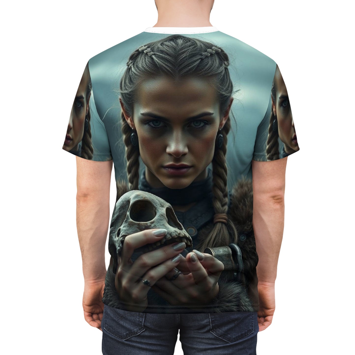 Viking Warrior Woman Skull Graphic Tee
