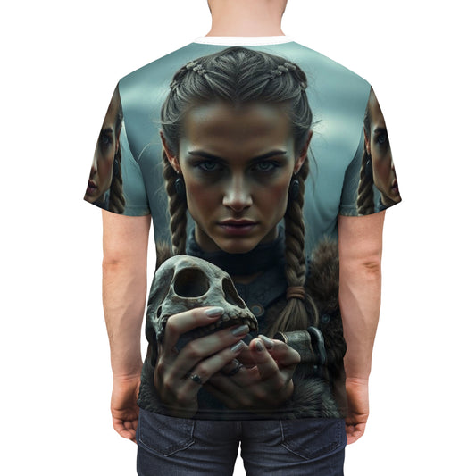 Viking Warrior Woman Skull Graphic Tee