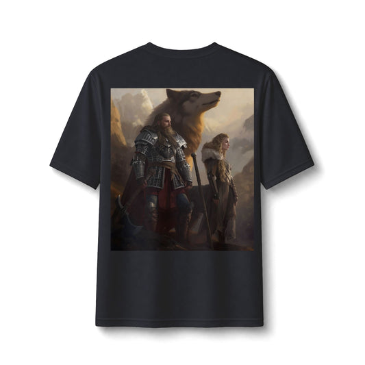 Viking Warriors & Wolf Performance Tee — Norse Fantasy Medieval Graphic Shirt