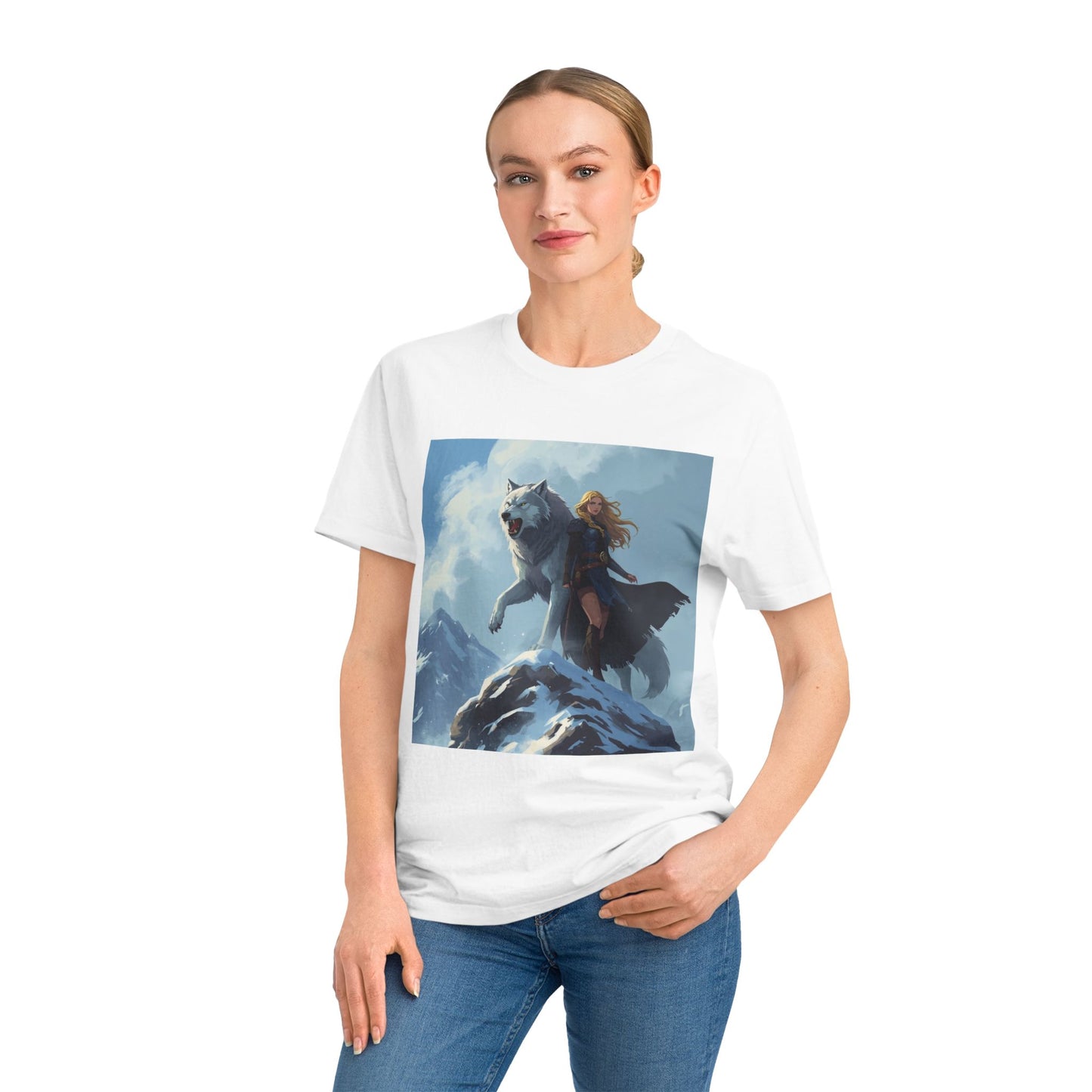Wolf Guardian T-Shirt — Woman and Wolf Mountain Fantasy Tee