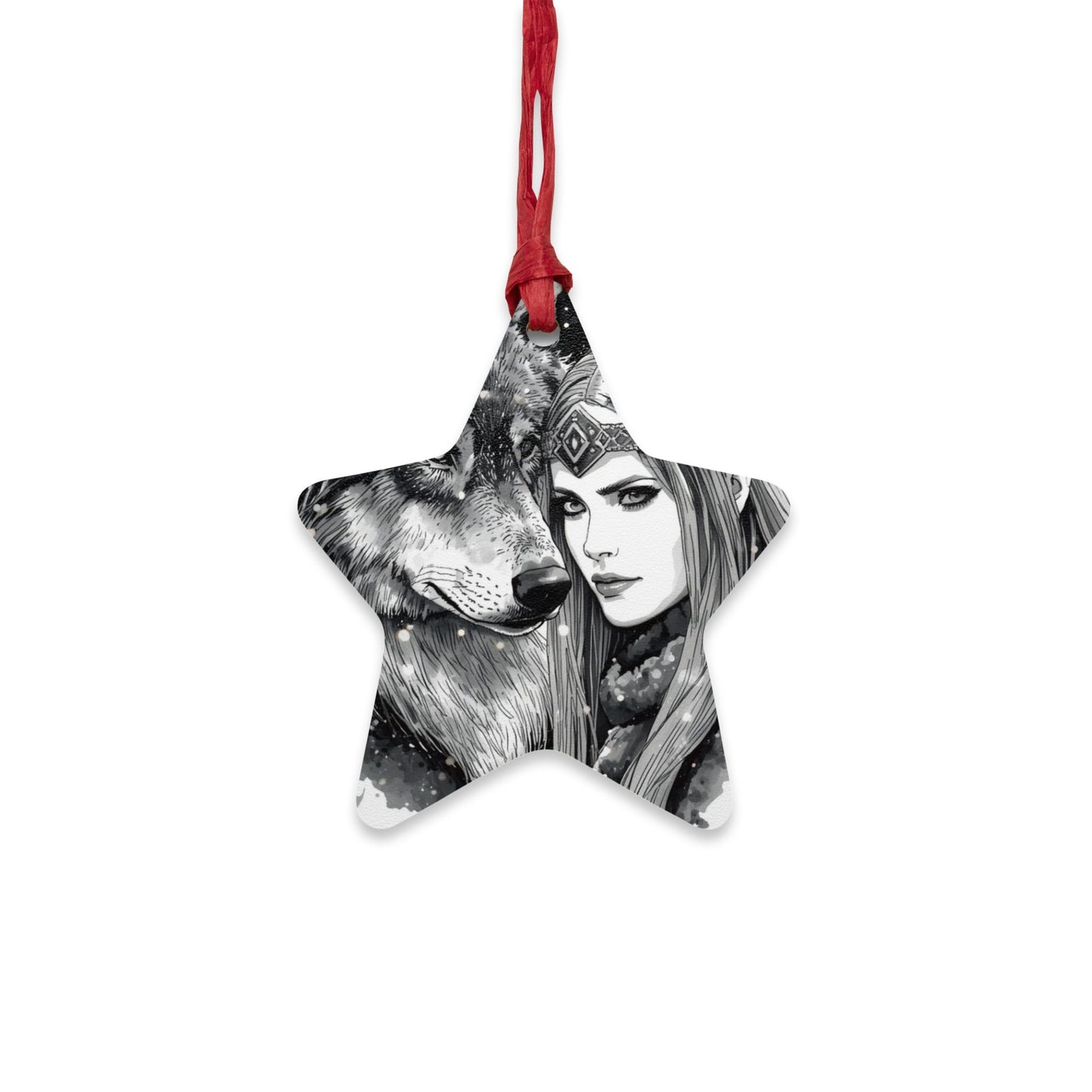 Viking Wolf & Woman Wooden Bell Ornament — Rustic Nordic Holiday Decoration