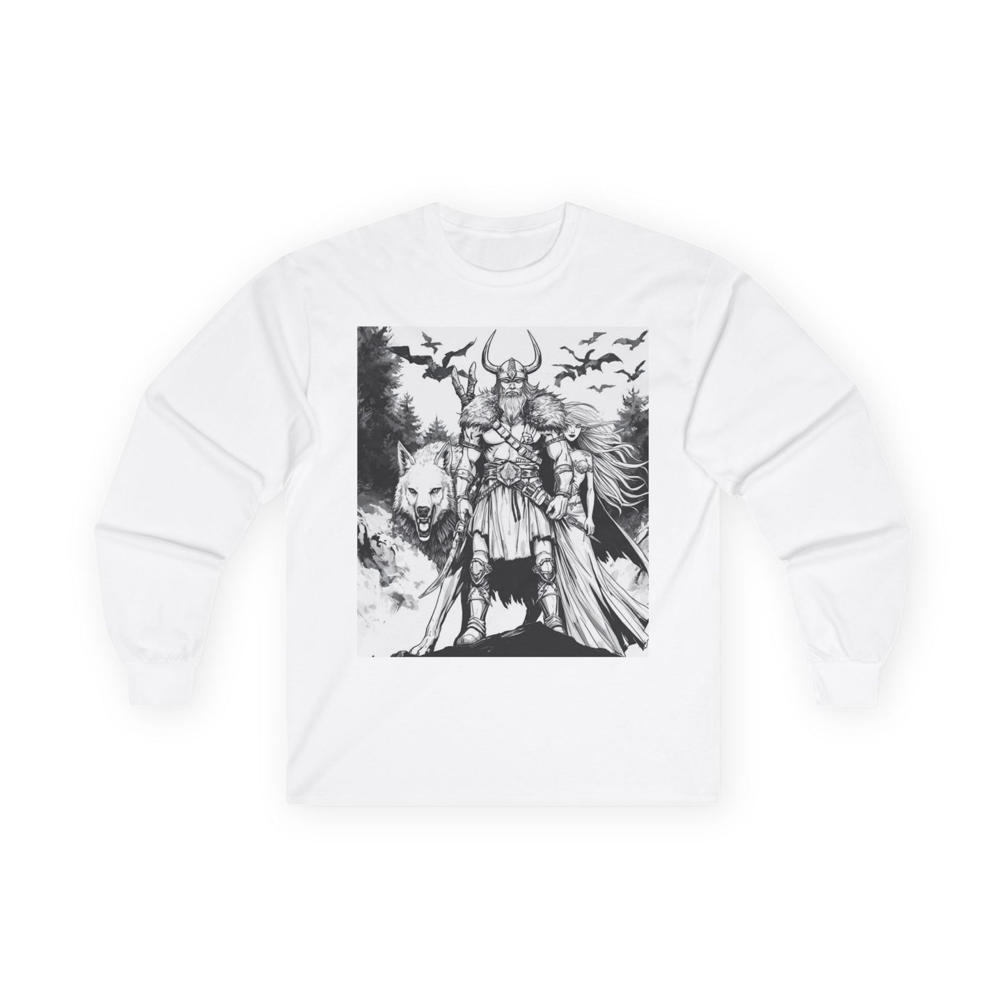 Viking Warrior Long Sleeve Tee — Valkyrie & Wolf Norse Design